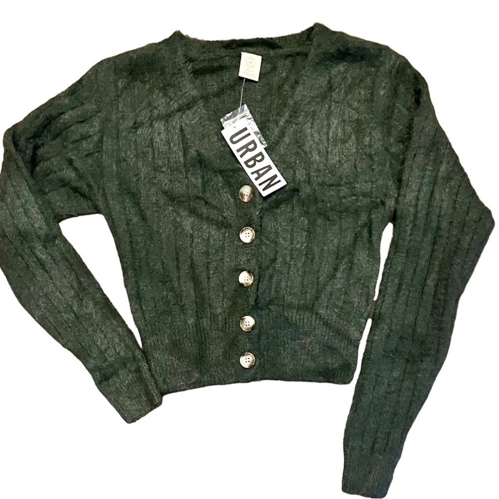 Urban Outfitters Green Crop Cardigan New With Tags